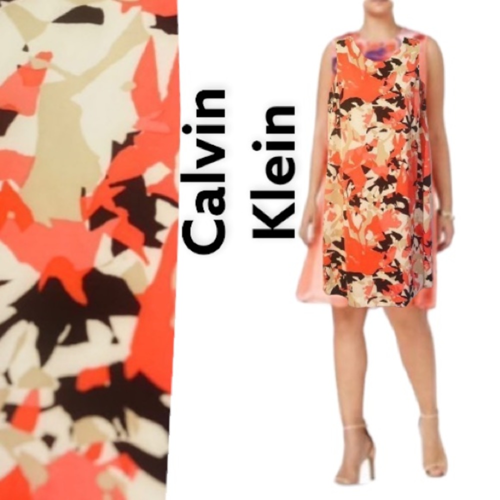 Dress tank shift sleeveless knee dress ck Calvin Klein pink ivory fashion
